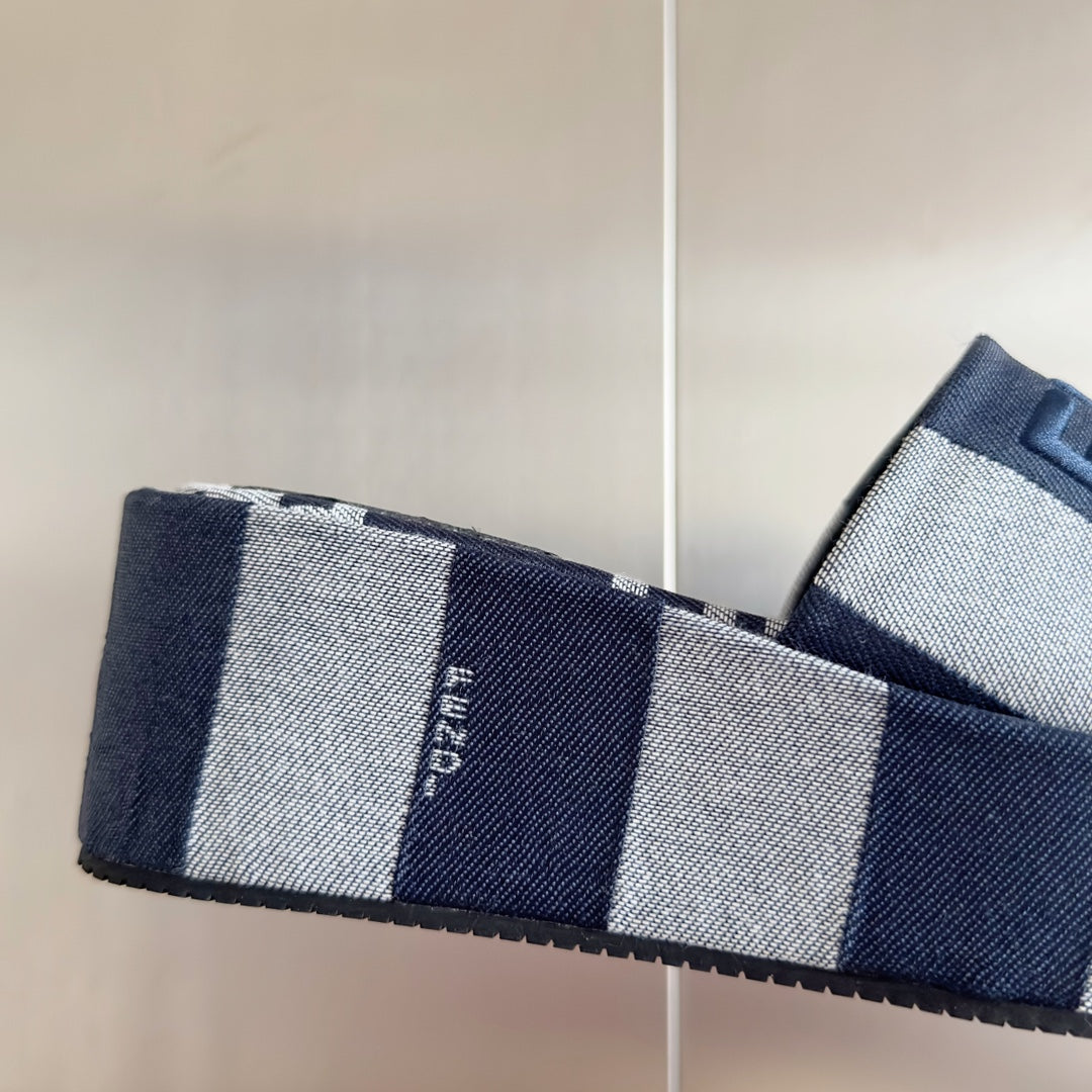 FF Sunshine 65 Blue Dark Grey Canvas Flatform Slide