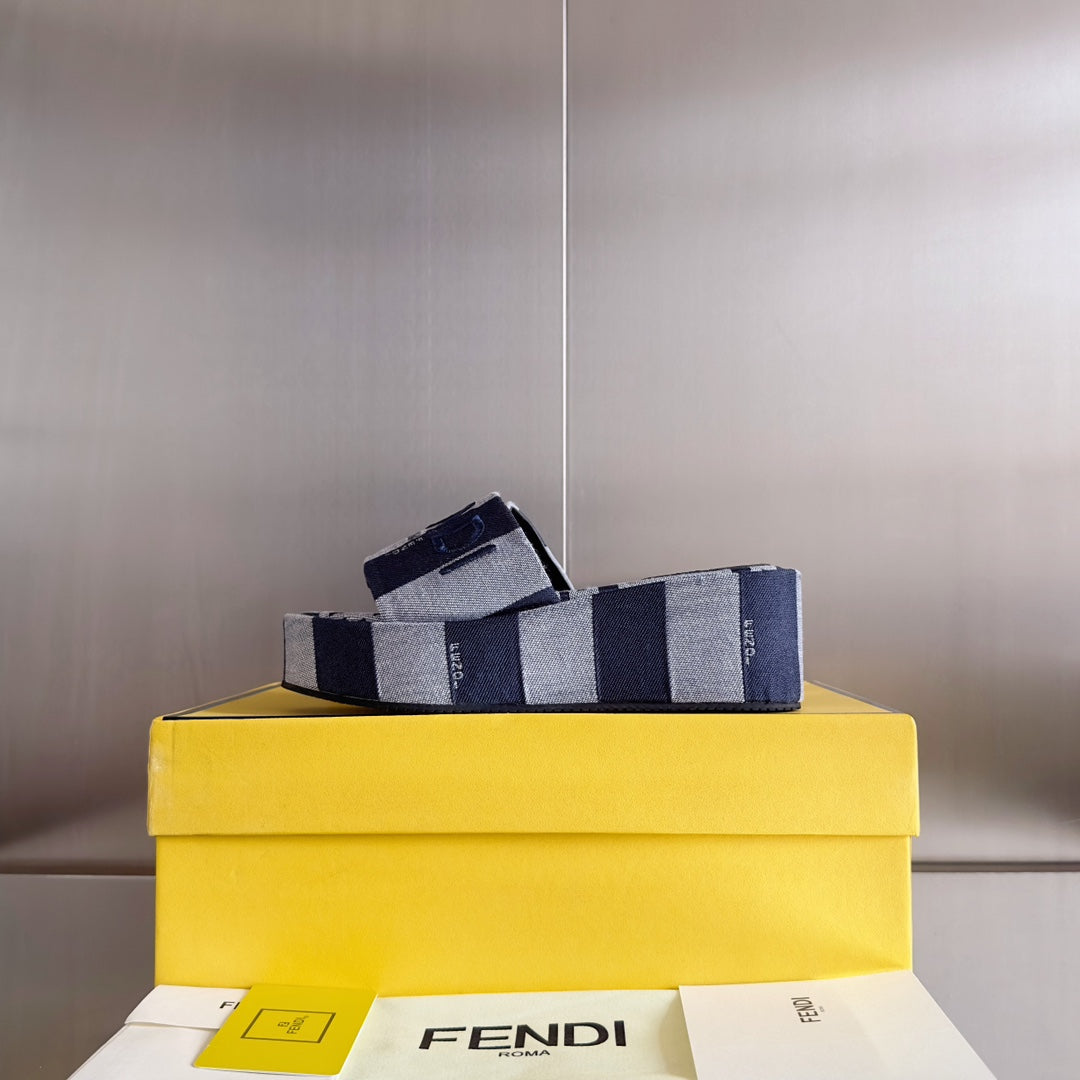 FF Sunshine 65 Blue Dark Grey Canvas Flatform Slide