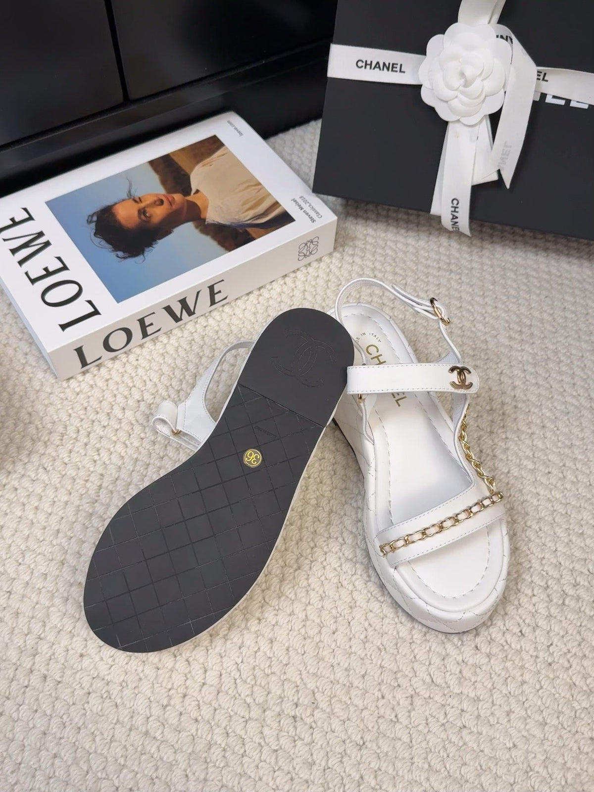 THICK-SOLED SANDALS 55 MM IN WHITE CALFSKIN