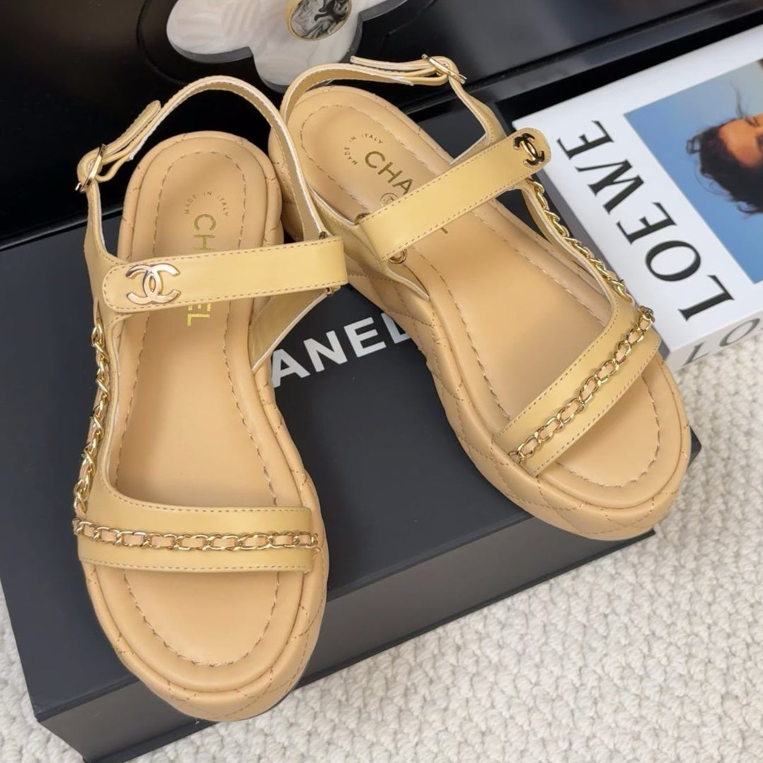 THICK-SOLED SANDALS 55 MM IN SAND YELLOW CALFSKIN