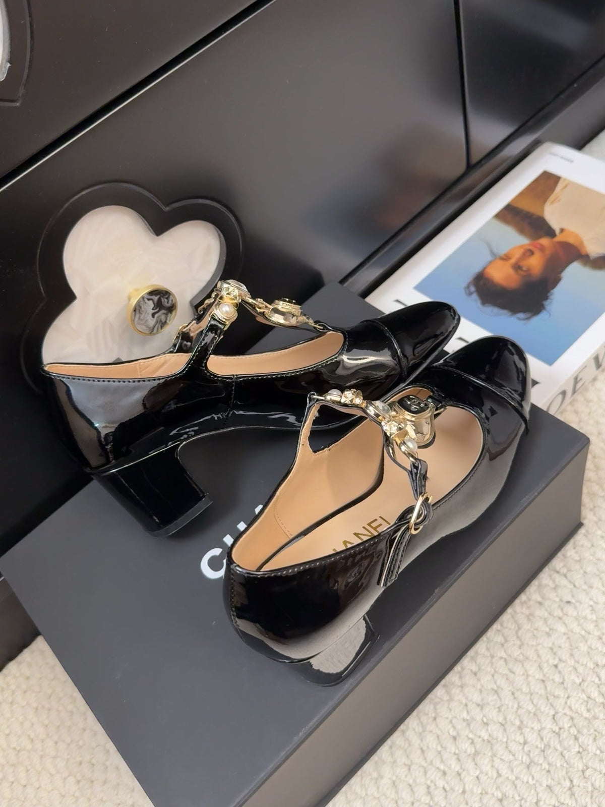 MARY JANE SHOES IN BLACK PATENT CALFSKIN 55 MM