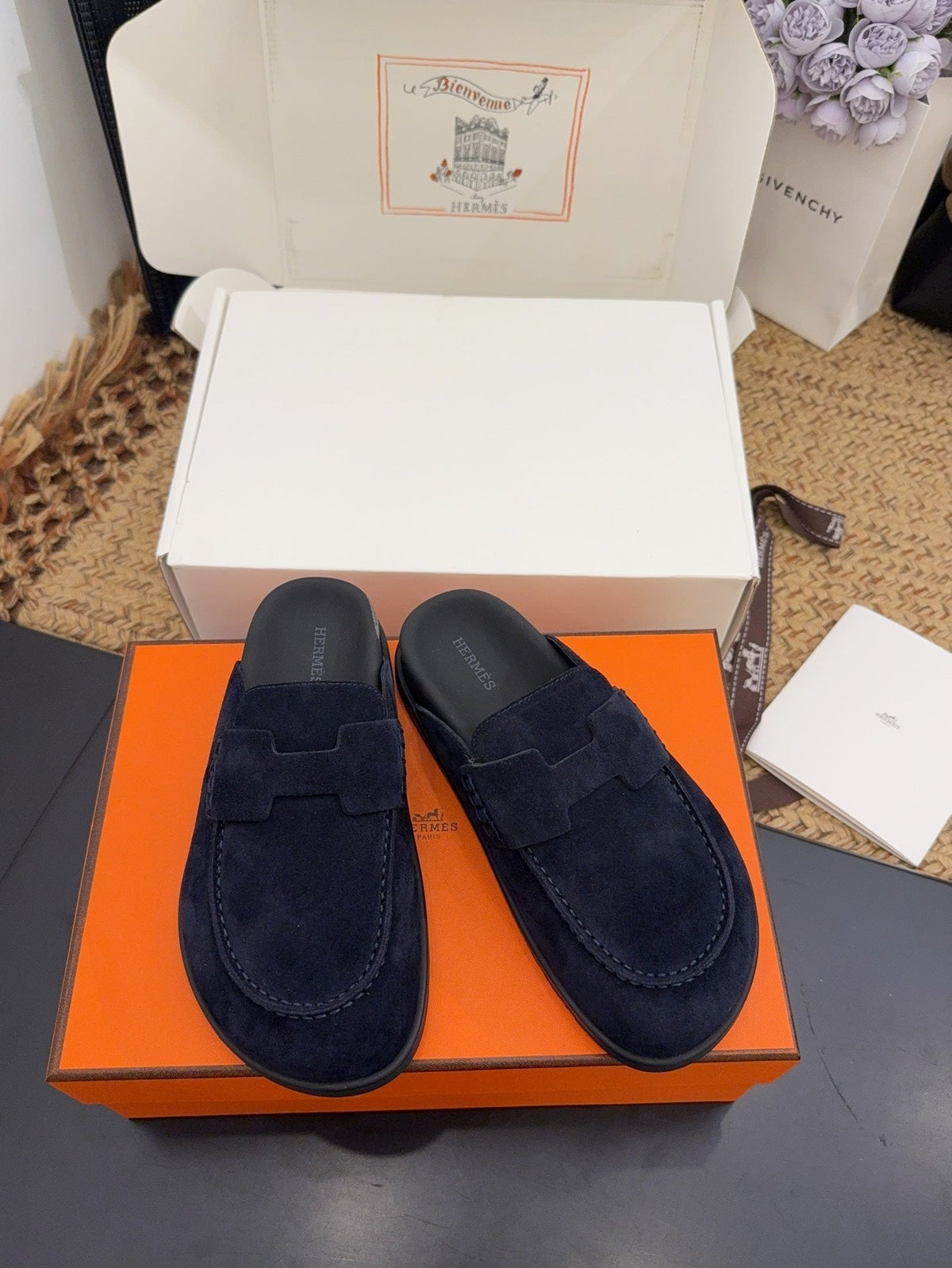 HM 25S MULE IN DARK SLATE BLUE SUEDE