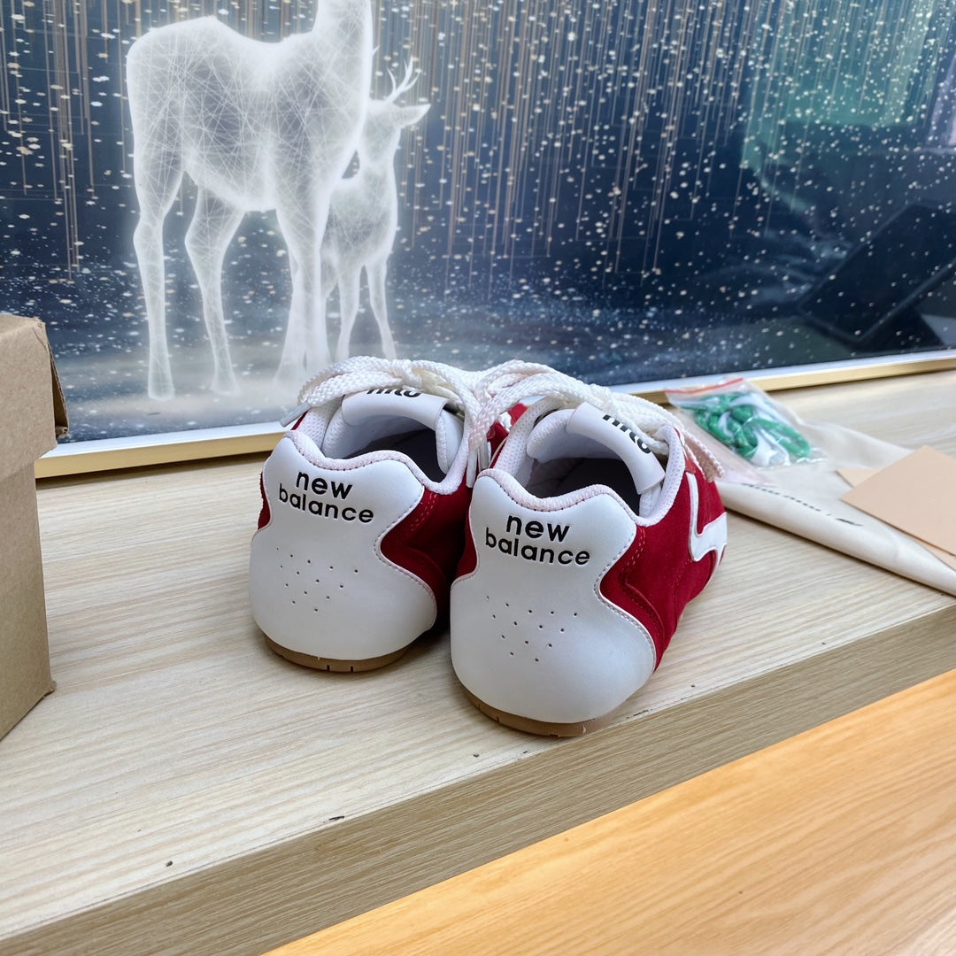 NB Red And Crimson Color Sneakers Cowhide