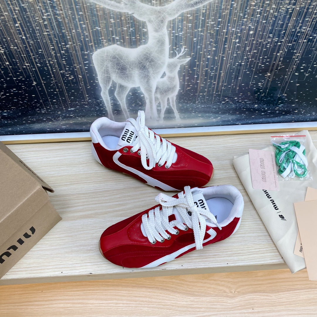 NB Red And Crimson Color Sneakers Cowhide