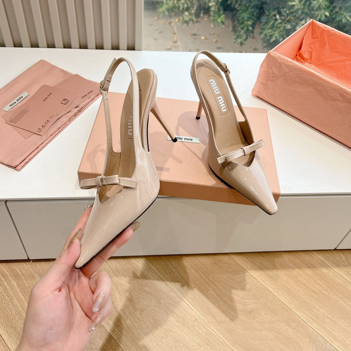 Slingback Warm Ivory Imported Patent Leather