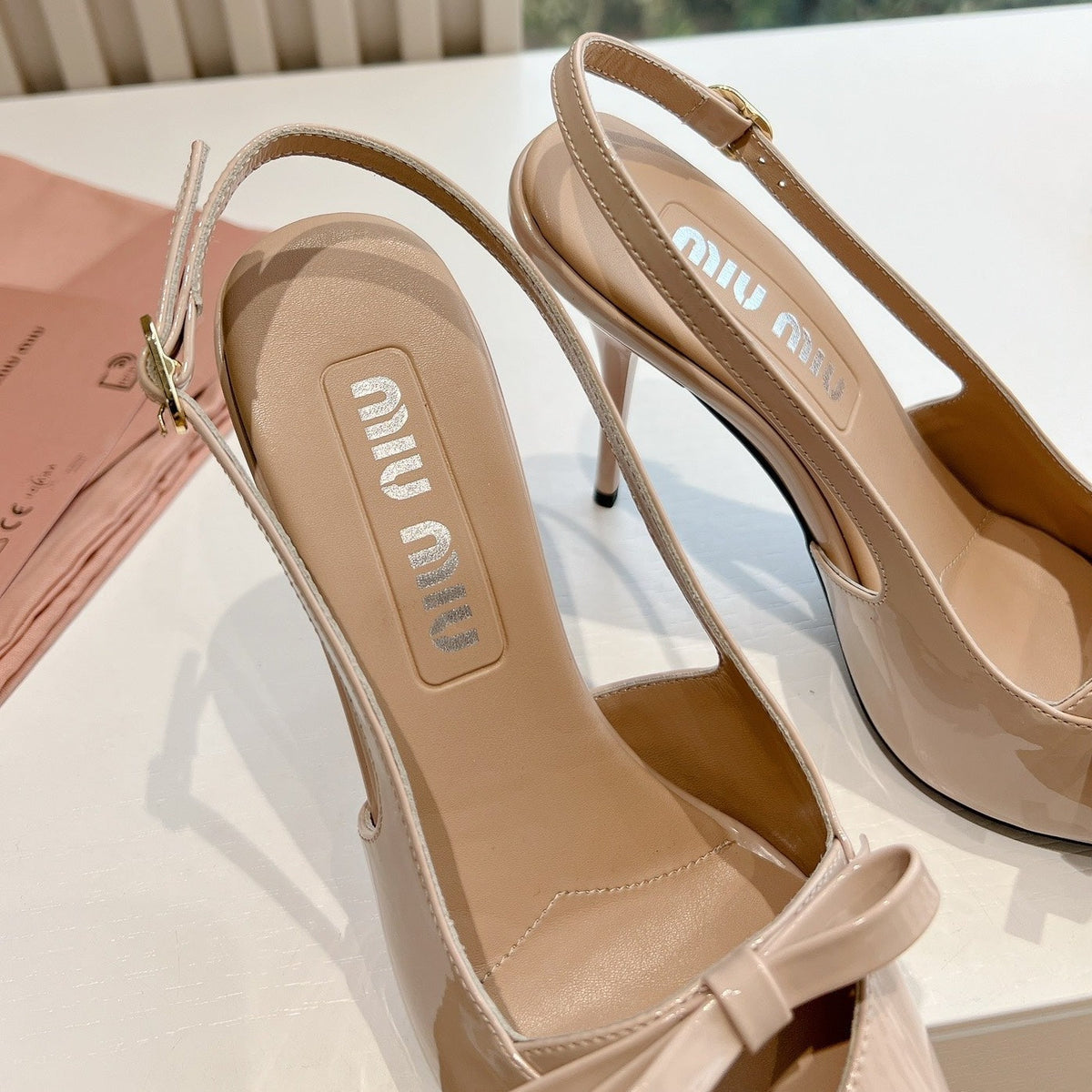 Slingback Warm Ivory Imported Patent Leather