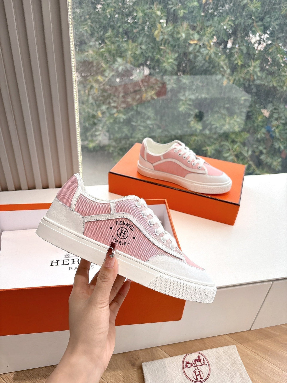 GET SNEAKER IN ROSE PINK MAXI CANVAS AND WHITE CALFSKIN
