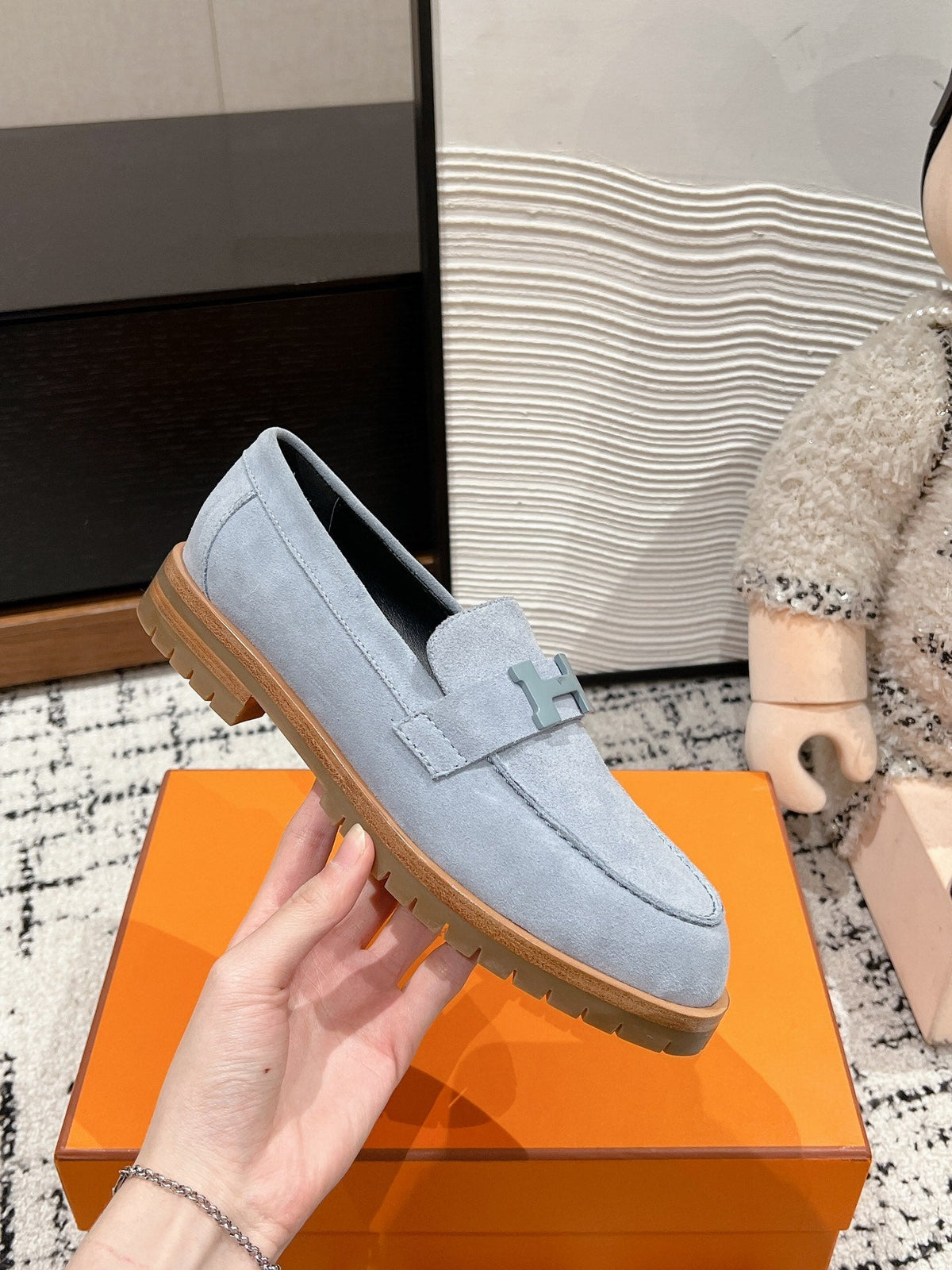 HM PARIS LOAFER IN BLUE SUEDE BLUE HARDWARE