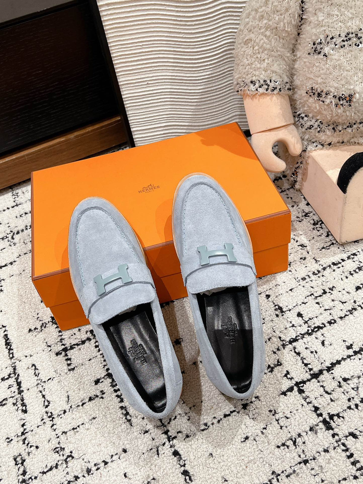 HM PARIS LOAFER IN BLUE SUEDE BLUE HARDWARE