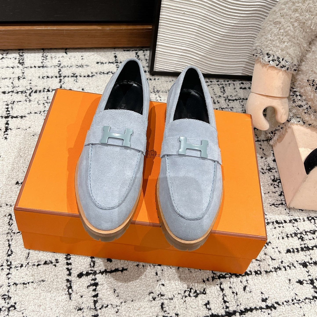 HM PARIS LOAFER IN BLUE SUEDE BLUE HARDWARE