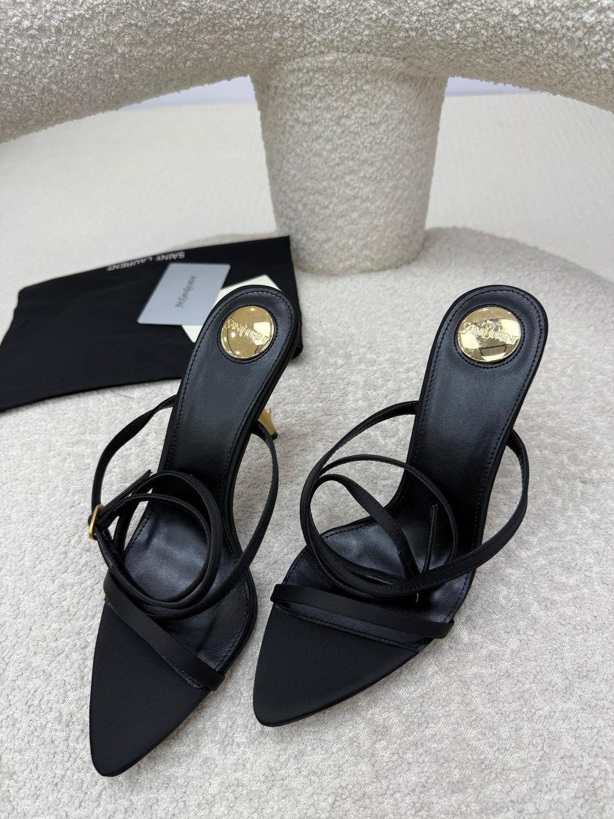 YSL 25S STRAPPY HIGH-HEEL SANDALS 95 MM IN BLACK LAMBSKIN