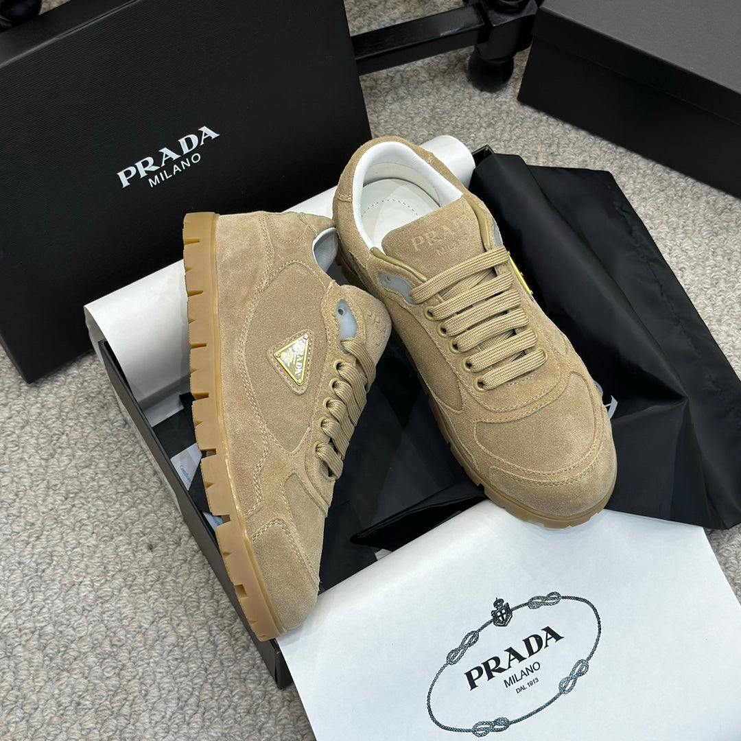 PRADA 25S SNEAKERS 20MM IN WARM BEIGE SUEDE