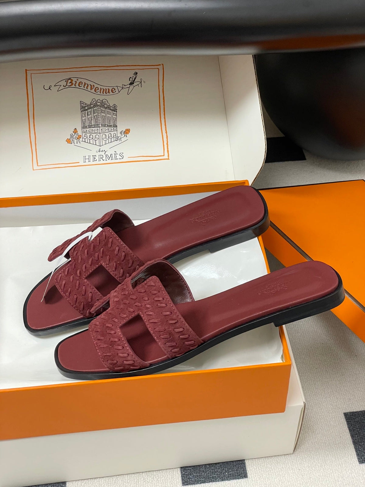 HM 25S ORAN SANDAL IN DARK RED SUEDE AND LAMBSKIN