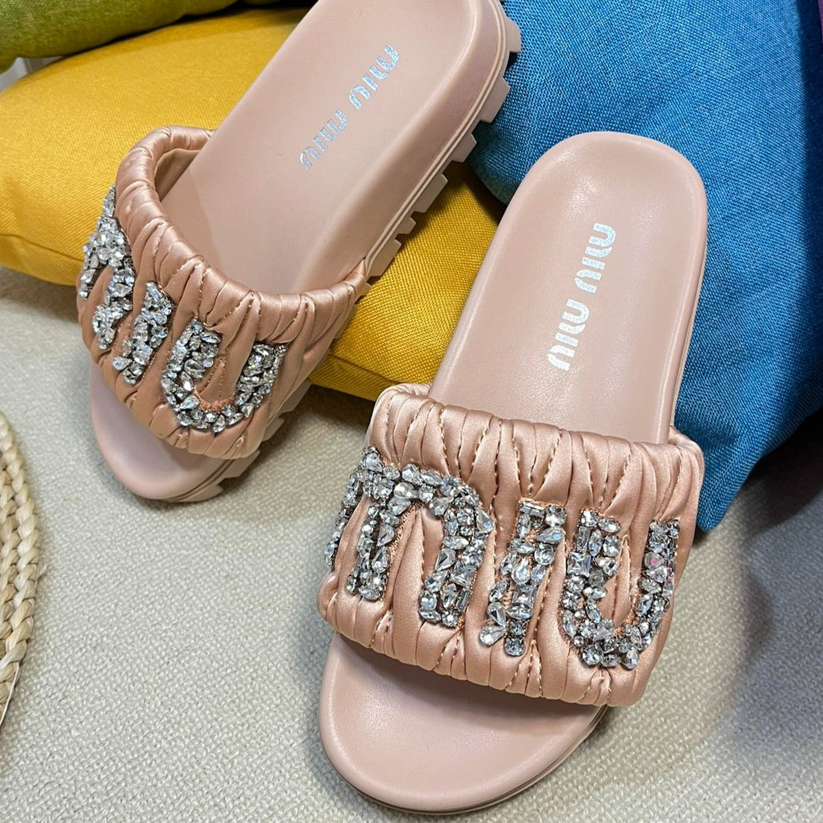 Pastel Pink Sheepskin Diamond Slippers