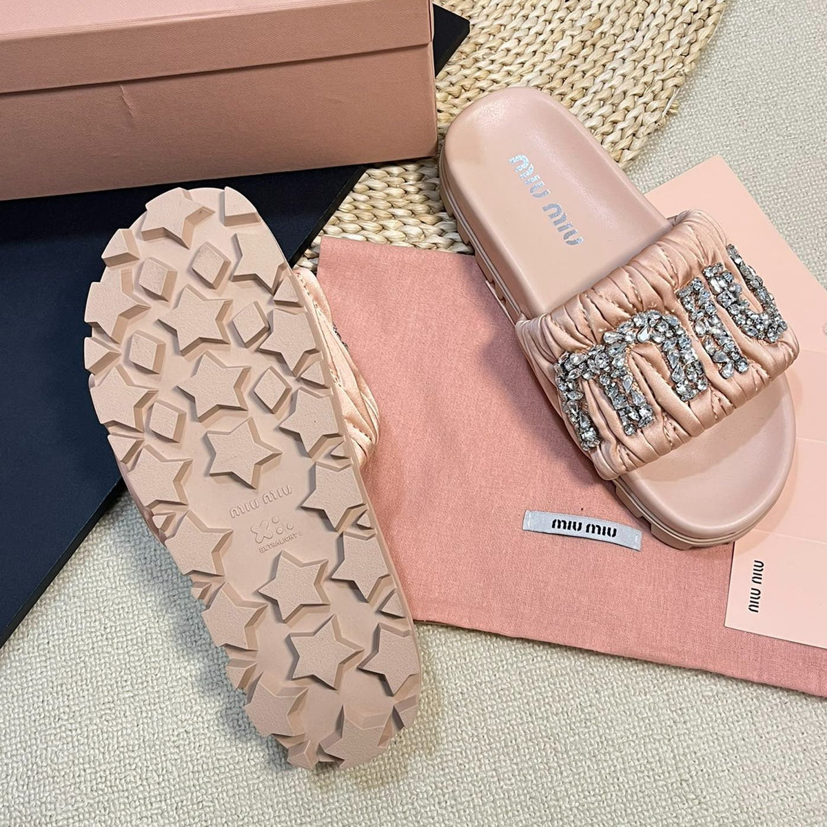 Pastel Pink Sheepskin Diamond Slippers