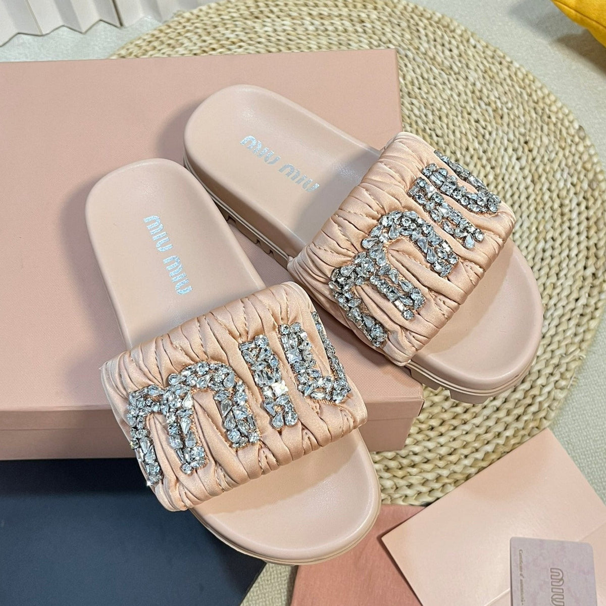 Pastel Pink Sheepskin Diamond Slippers