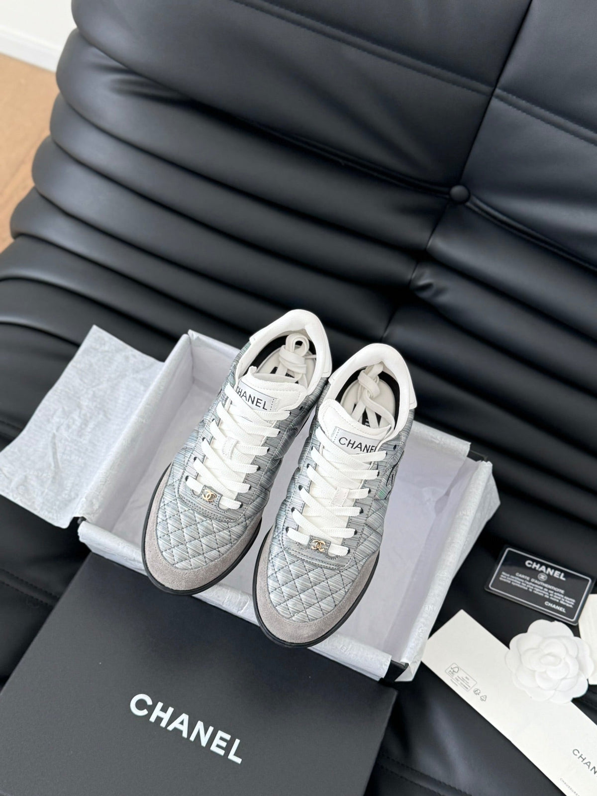 CC SNEAKER IN PEARL GREY MIX WHITE EMBROIDERED LAMBSKIN