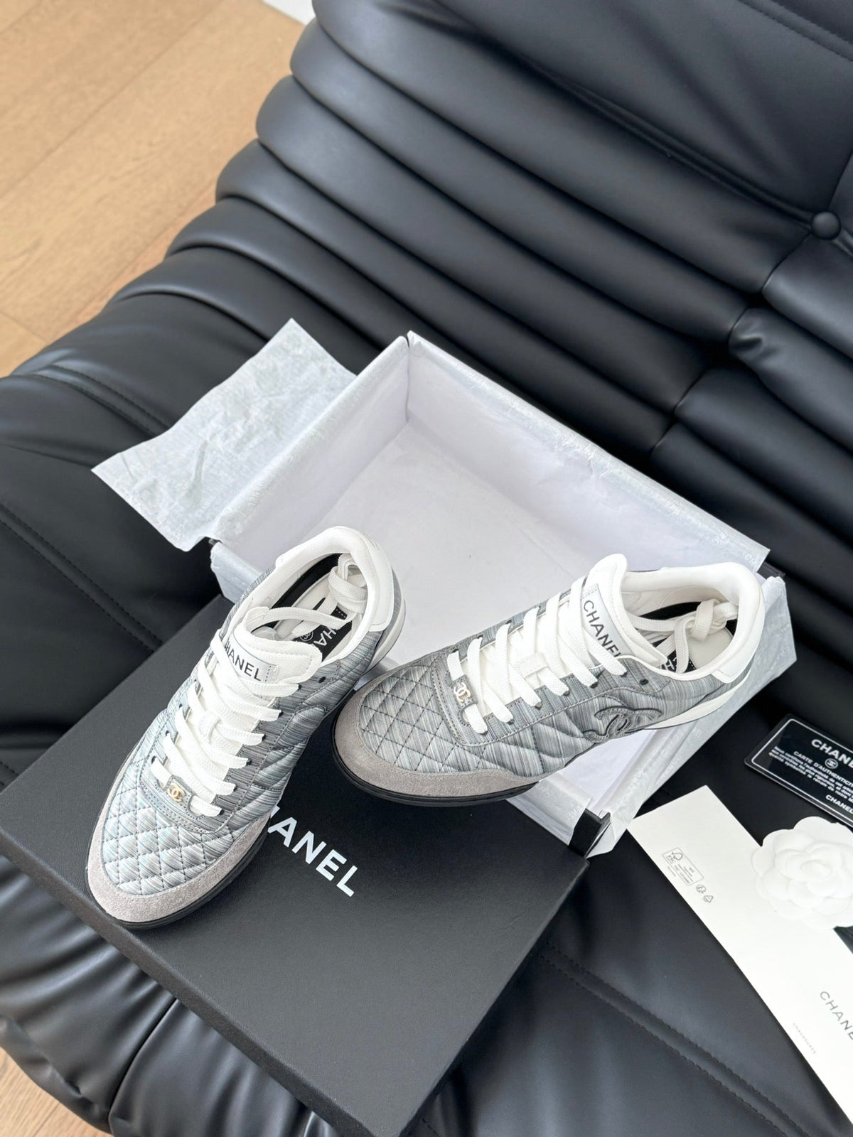 CC SNEAKER IN PEARL GREY MIX WHITE EMBROIDERED LAMBSKIN