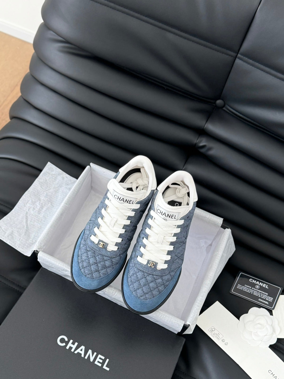 CC SNEAKER IN AEGEAN BLUE MIX WHITE EMBROIDERED LAMBSKIN