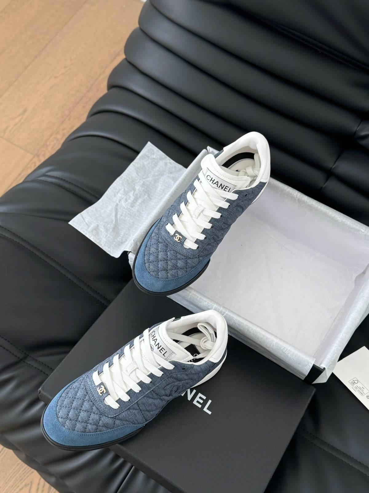 CC SNEAKER IN AEGEAN BLUE MIX WHITE EMBROIDERED LAMBSKIN