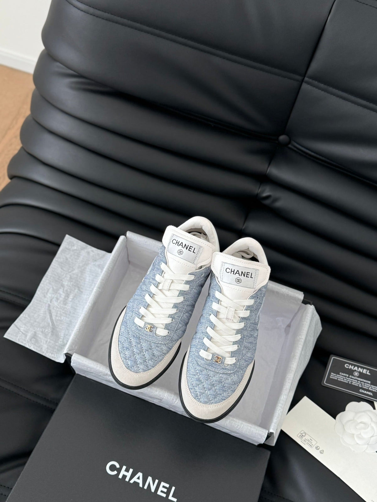 CC SNEAKER IN LIGHT BLUE MIX WHITE EMBROIDERED LAMBSKIN