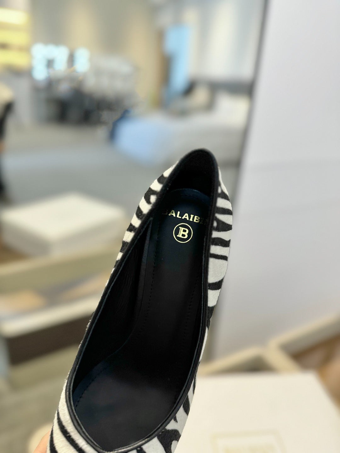 BALMAIN 25S HIGH HEELS 95MM IN WHITE AND BLACK ZEBRA PRINT CALFSKIN