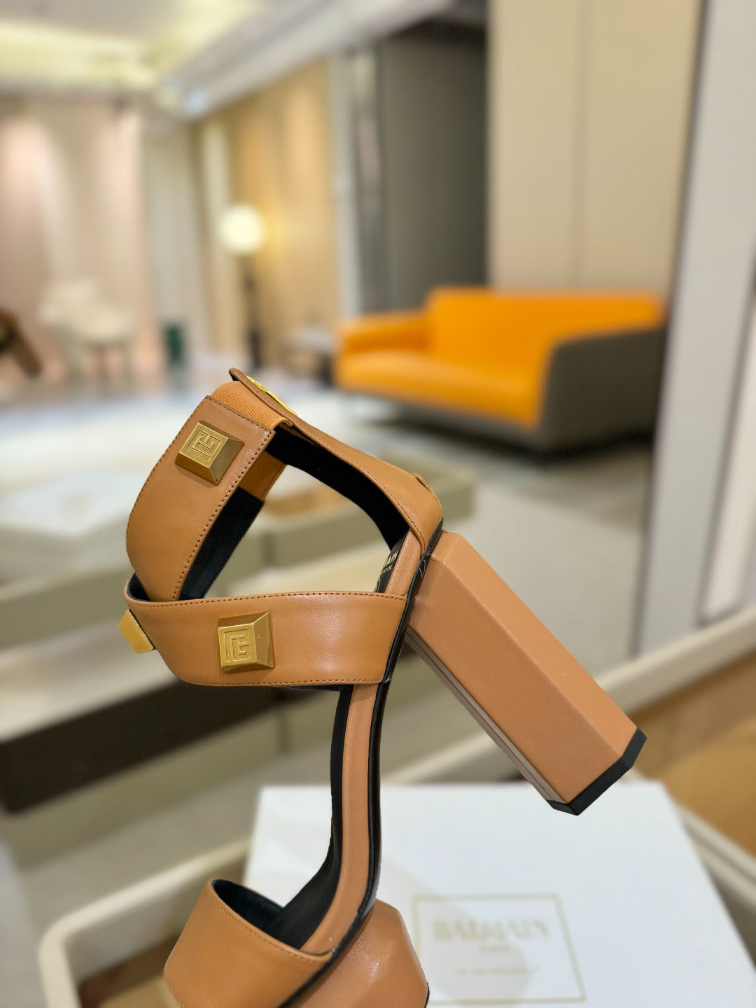 BALMAIN 25S WEDGE HEELS 105MM IN DARK BROWN CALFSKIN GOLD HARDWARE