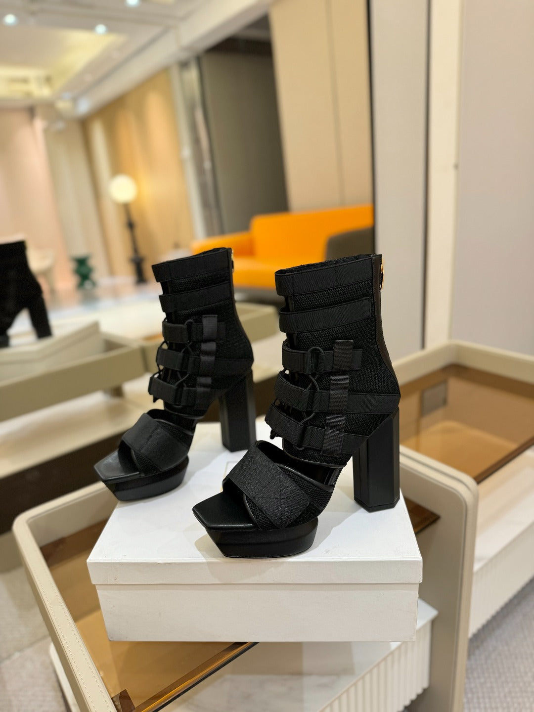 BALMAIN 25S UMA SANDALS 105MM IN BLACK VELCRO AND MESH