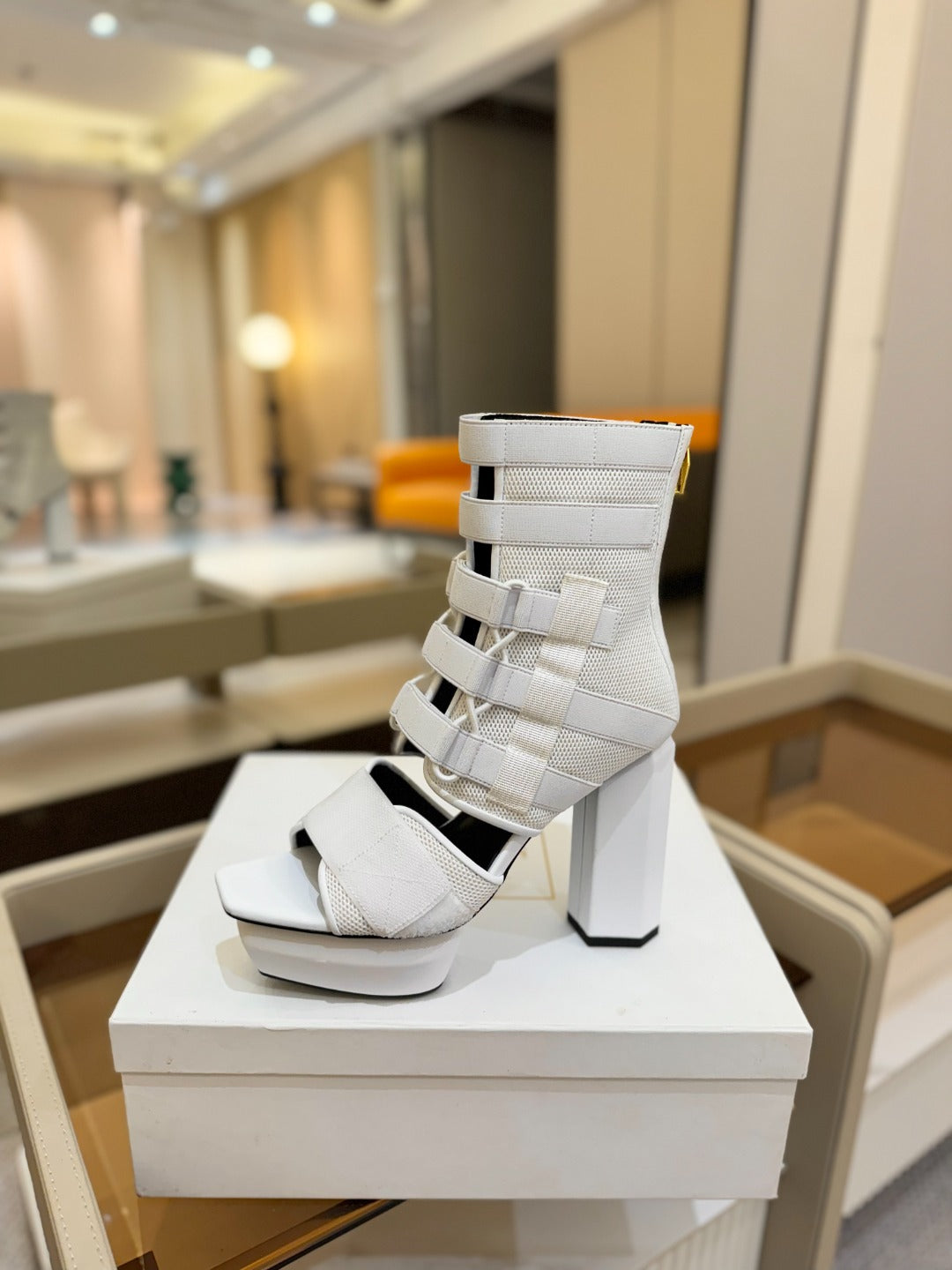 BALMAIN 25S UMA SANDALS 105MM IN WHITE VELCRO AND MESH