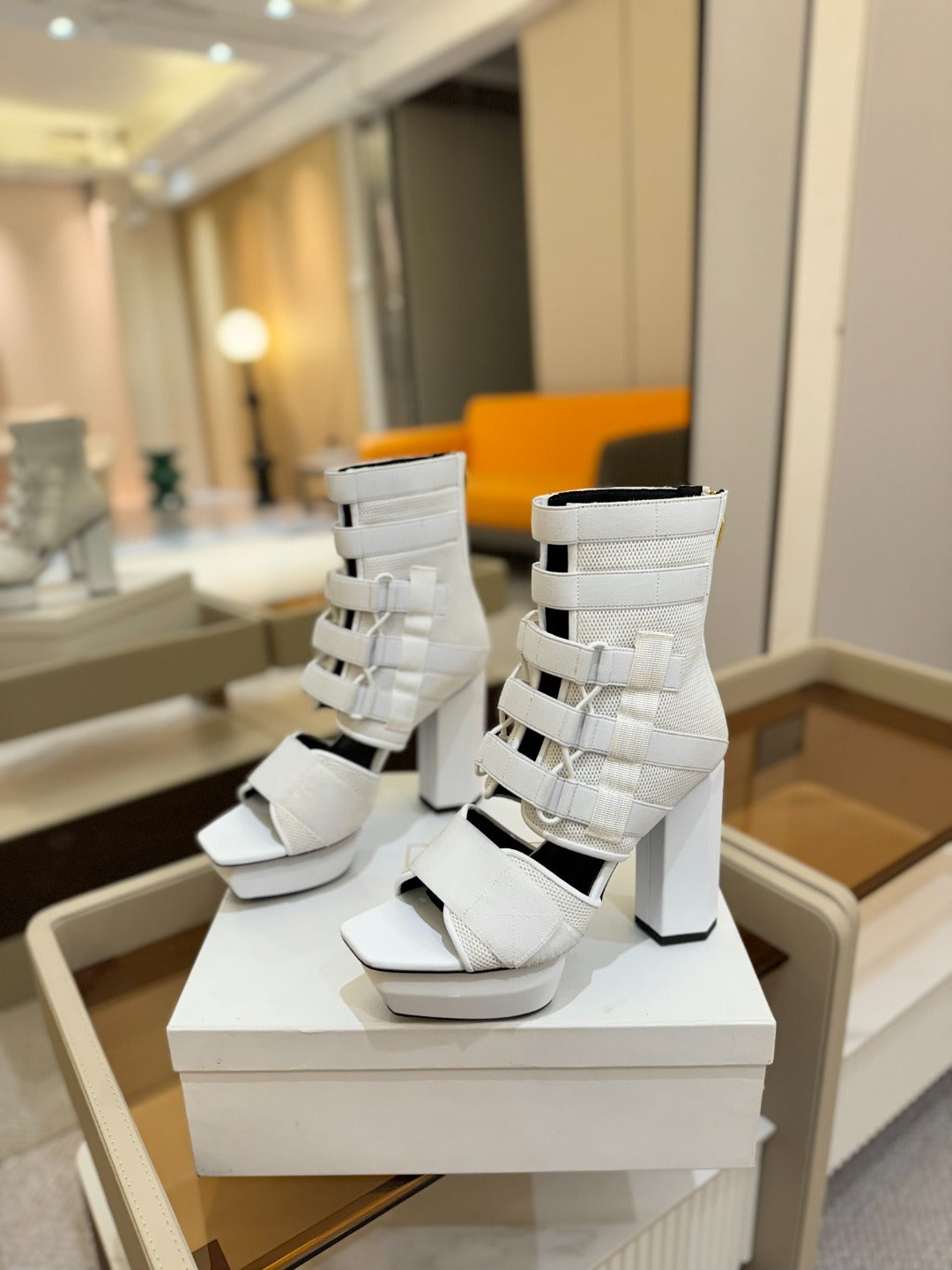 BALMAIN 25S UMA SANDALS 105MM IN WHITE VELCRO AND MESH