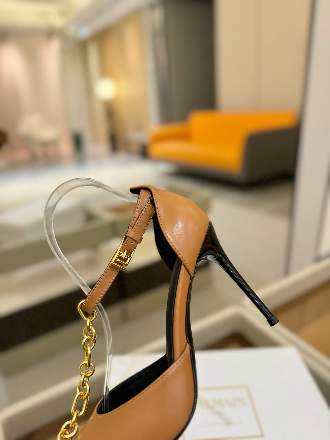 BALMAIN 25S SYNC STILETTOS WITH POINTED TOE 95MM IN DARK BROWN CALFSKIN