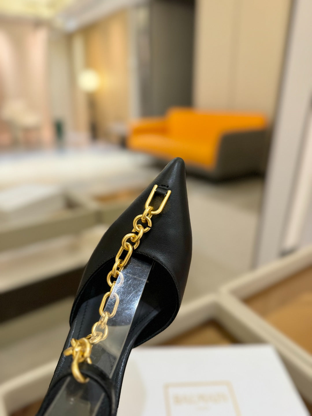 BALMAIN 25S SYNC STILETTOS WITH POINTED TOE 95MM IN BLACK CALFSKIN