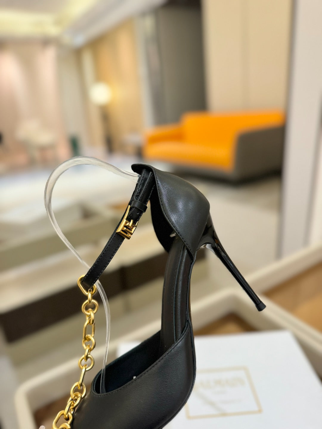 BALMAIN 25S SYNC STILETTOS WITH POINTED TOE 95MM IN BLACK CALFSKIN