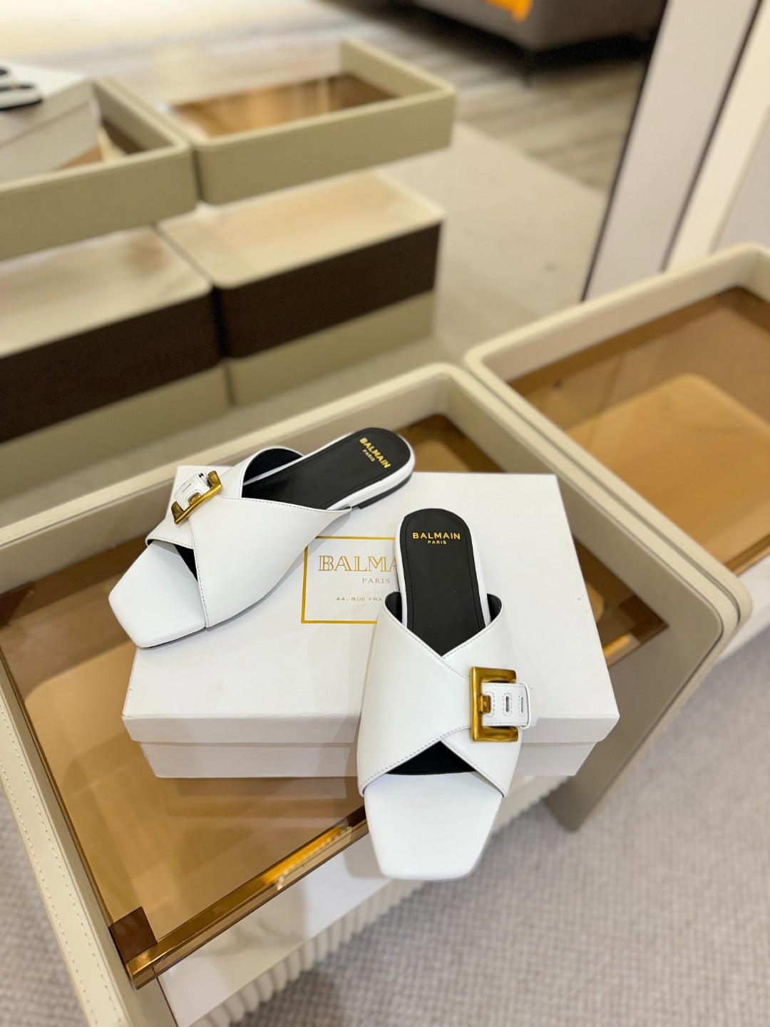 BALMAIN 26S SANDALS IN WHITE CALFSKIN