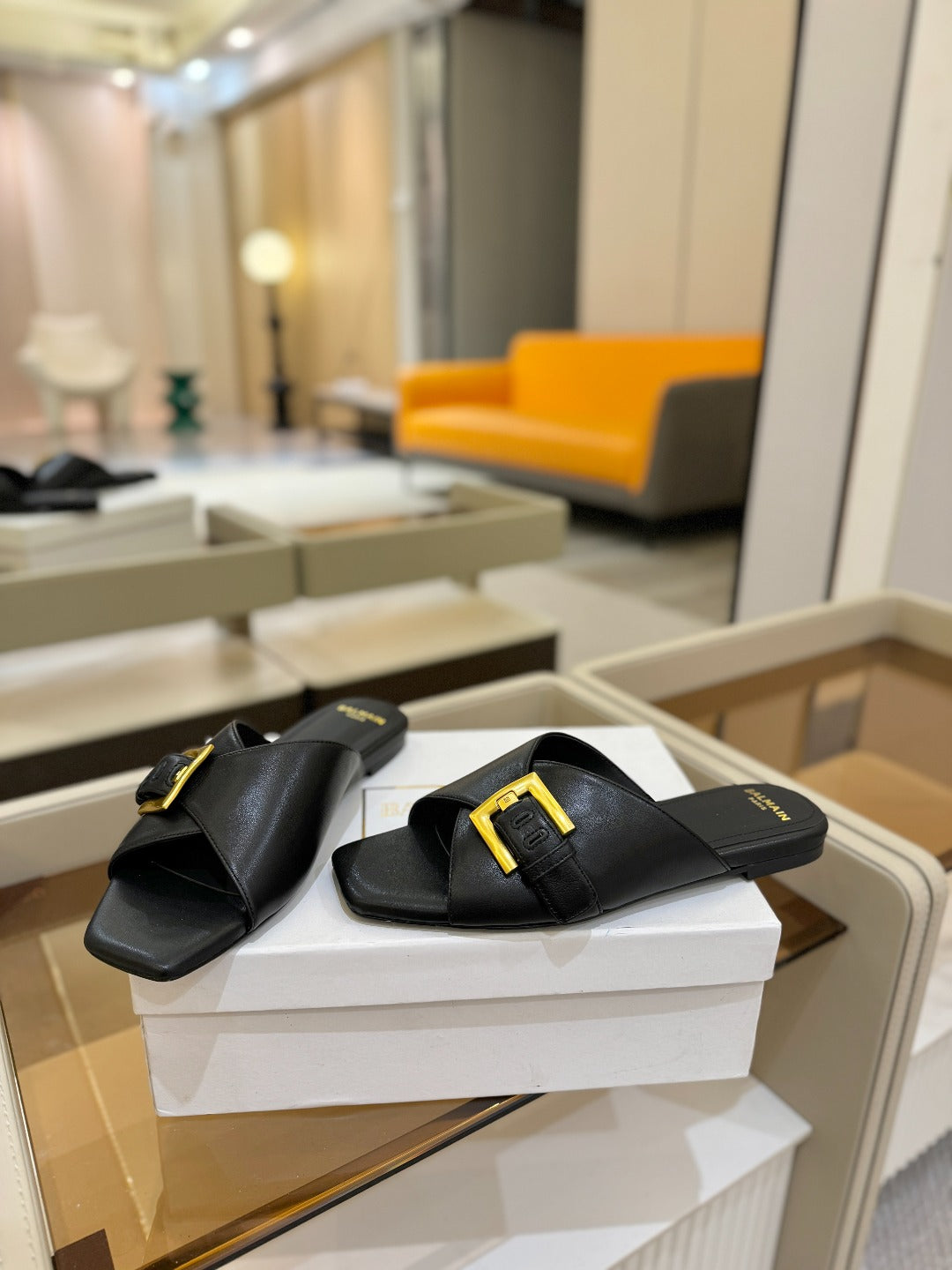BALMAIN 26S SANDALS IN BLACK CALFSKIN