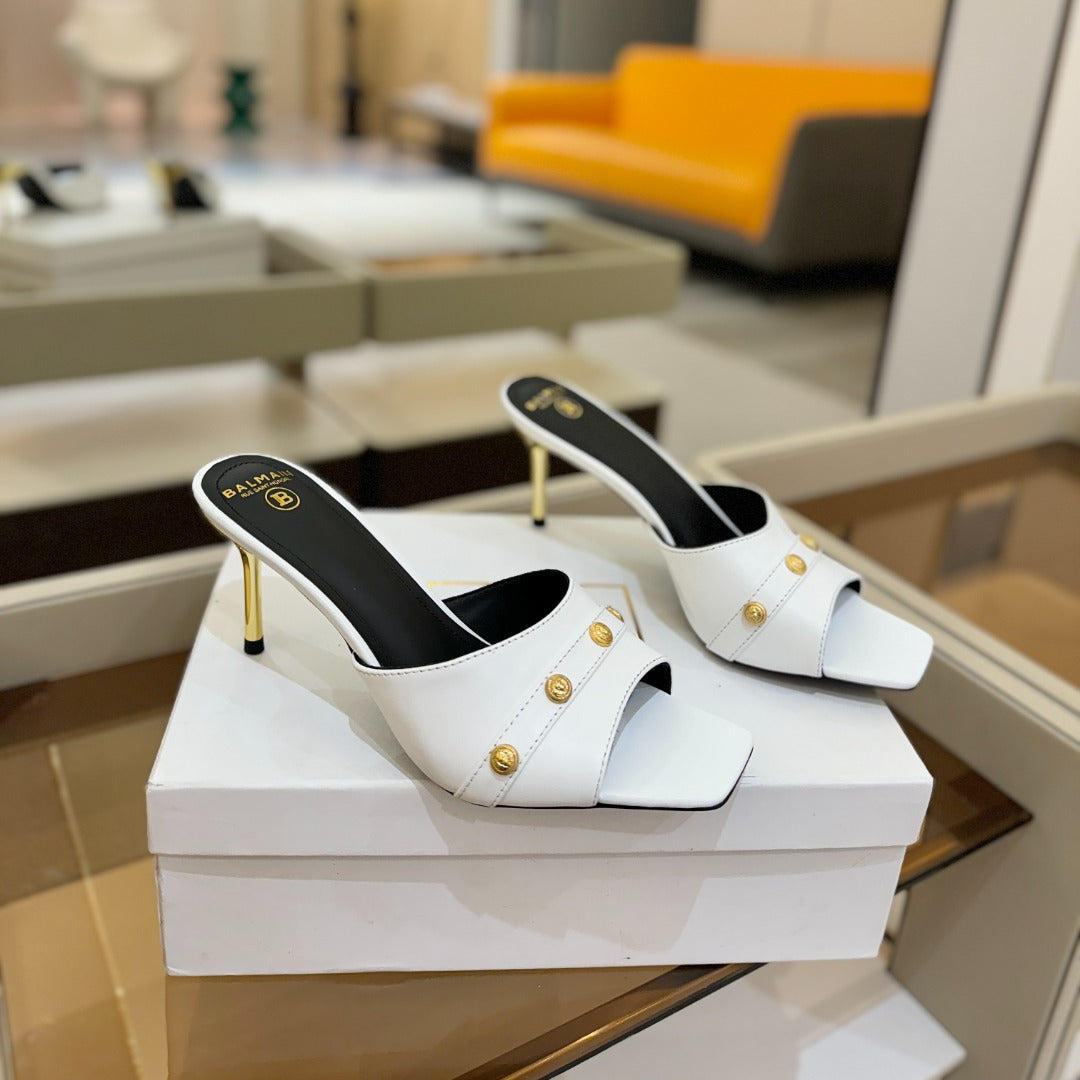 BALMAIN 26S HEELED SANDALS 70 MM IN WHITE CALFSKIN
