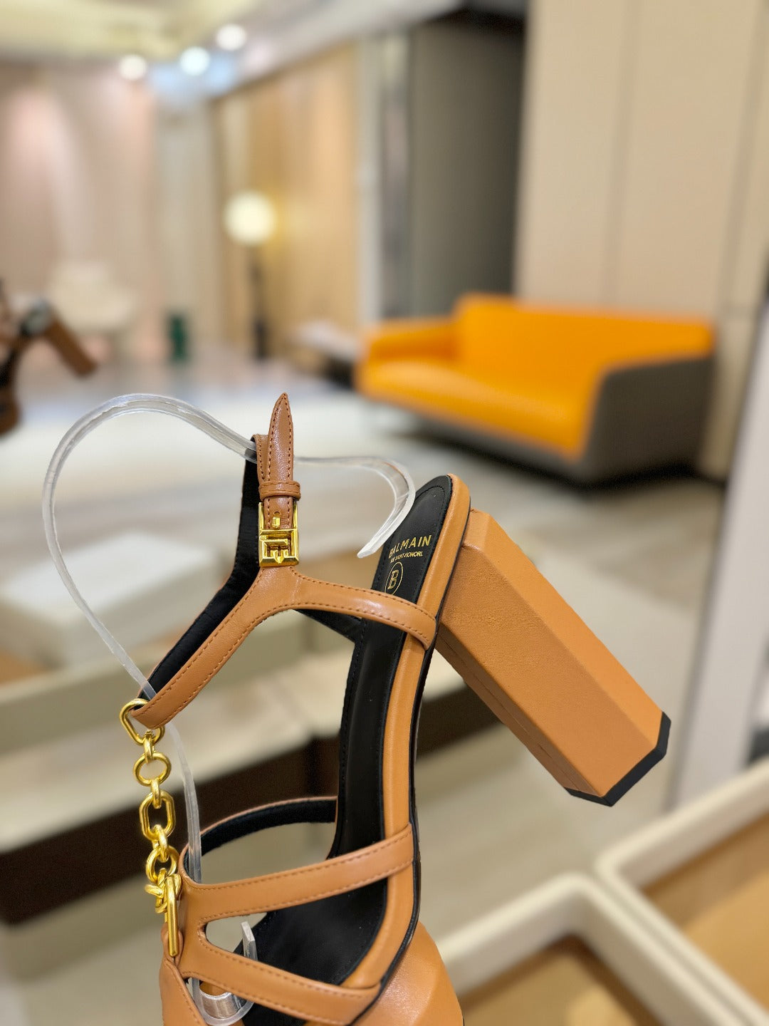 BALMAIN 26S HEELED SANDALS 105 MM IN BROWN LAMBSKIN
