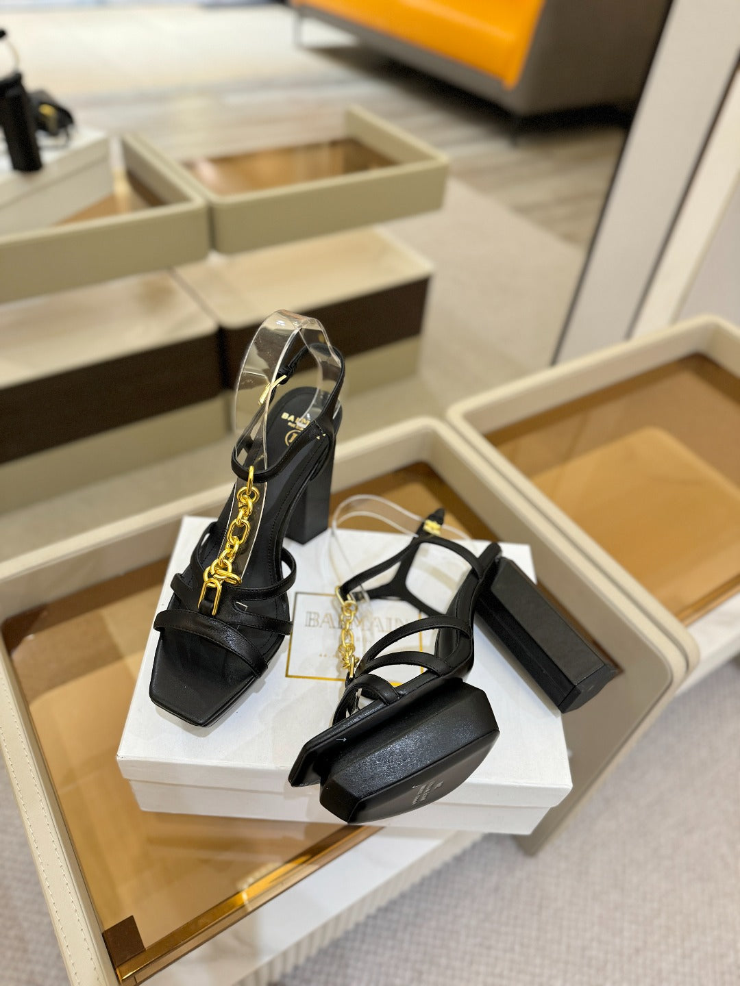 BALMAIN 26S HEELED SANDALS 105 MM IN BLACK LAMBSKIN