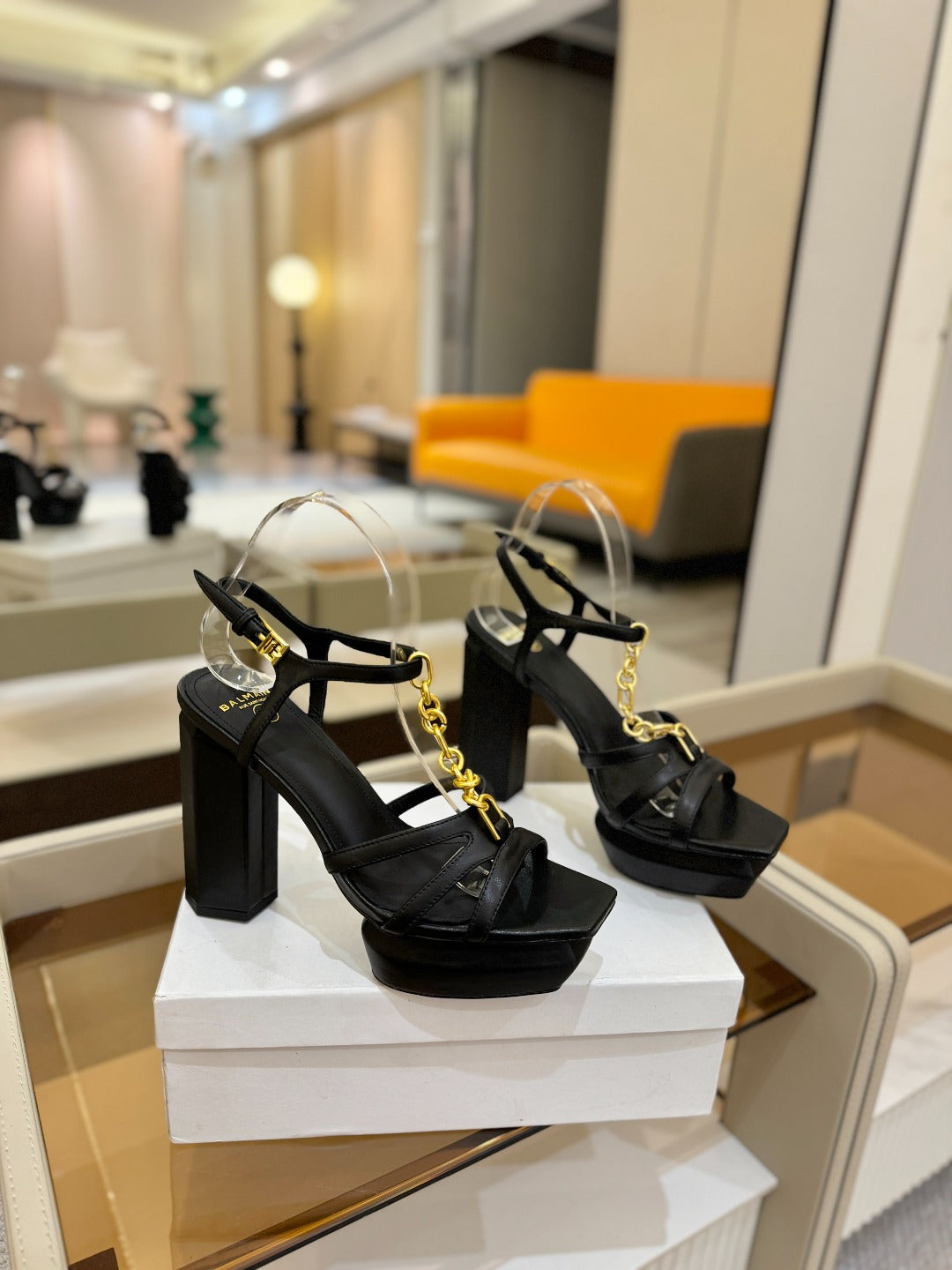 BALMAIN 26S HEELED SANDALS 105 MM IN BLACK LAMBSKIN