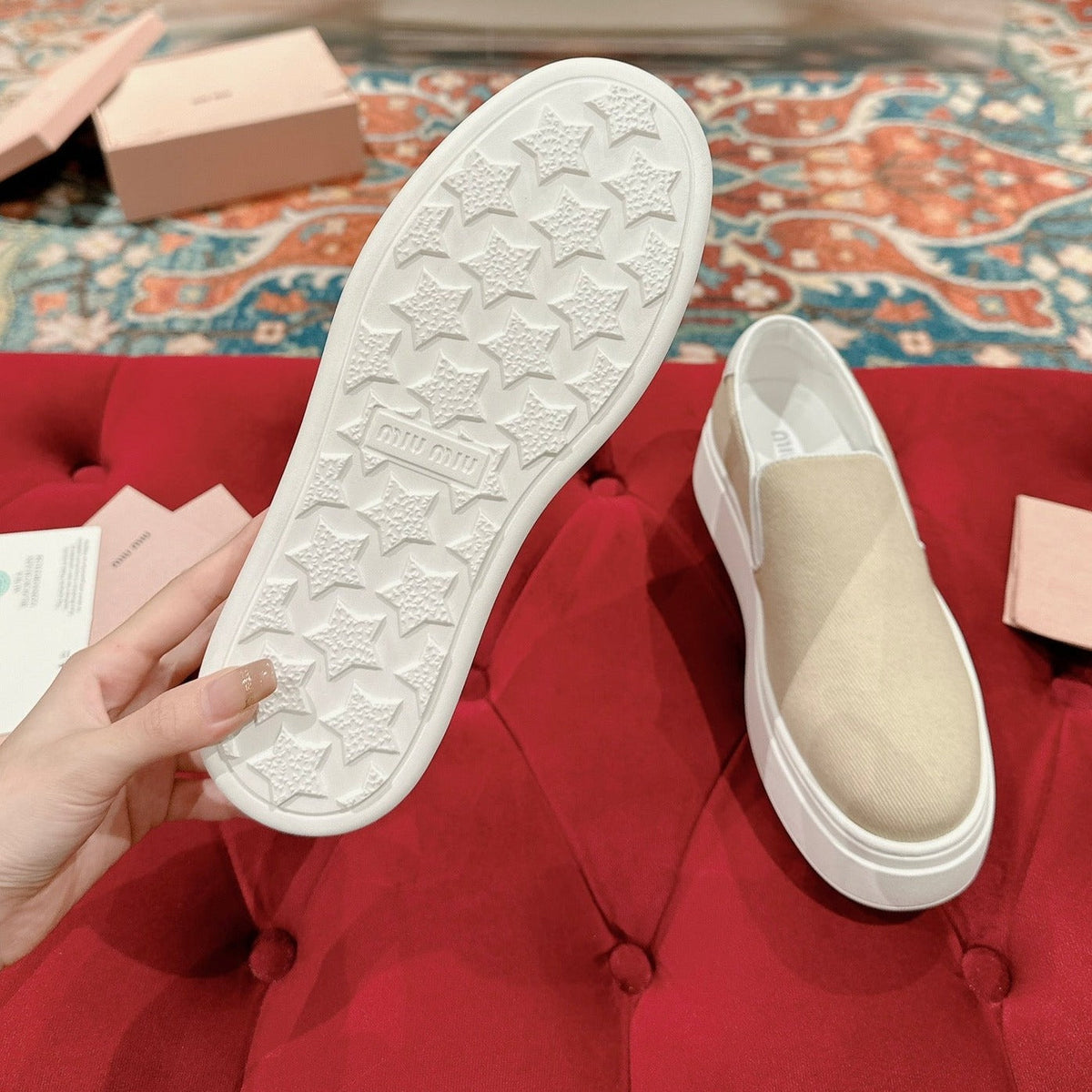 Slip-on Shoes High Sole Cream Color Canvas