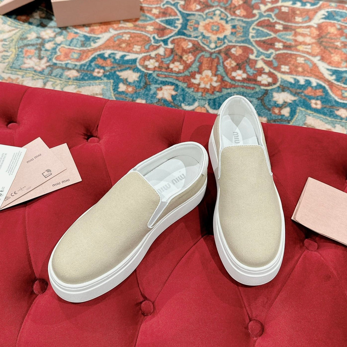 Slip-on Shoes High Sole Cream Color Canvas