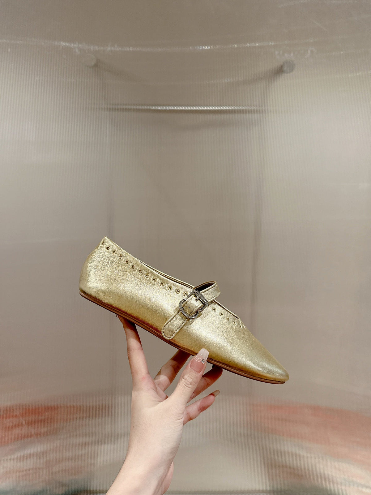 ALAIA MARY JANE IN GOLD LAMBSKIN WITH GOLD HARDWARE