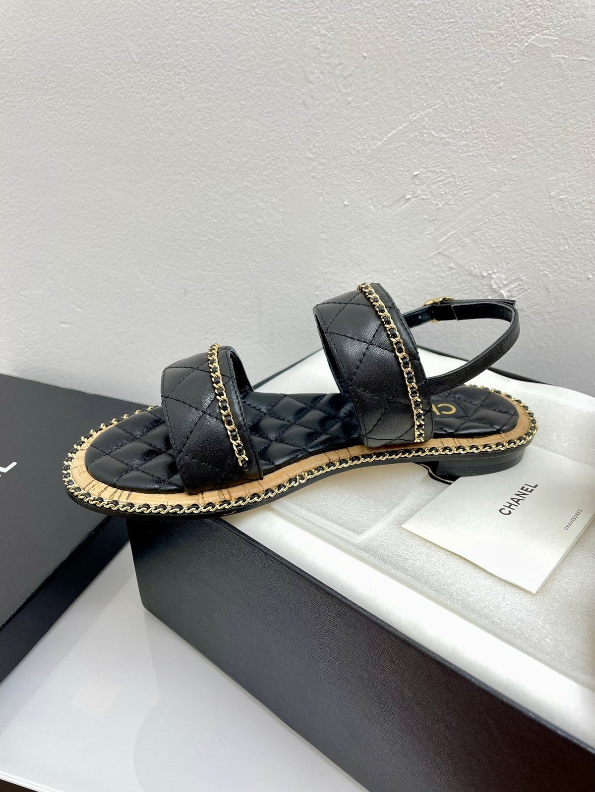 DOUBLE STRAPS SANDALS IN BLACK LAMBSKIN