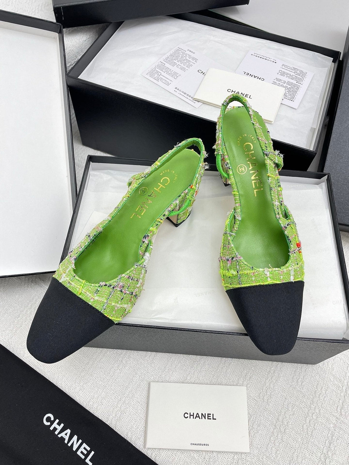 CC SLINGBACK 25S 65 MM IN GREEN FABRIC MIX TWEED
