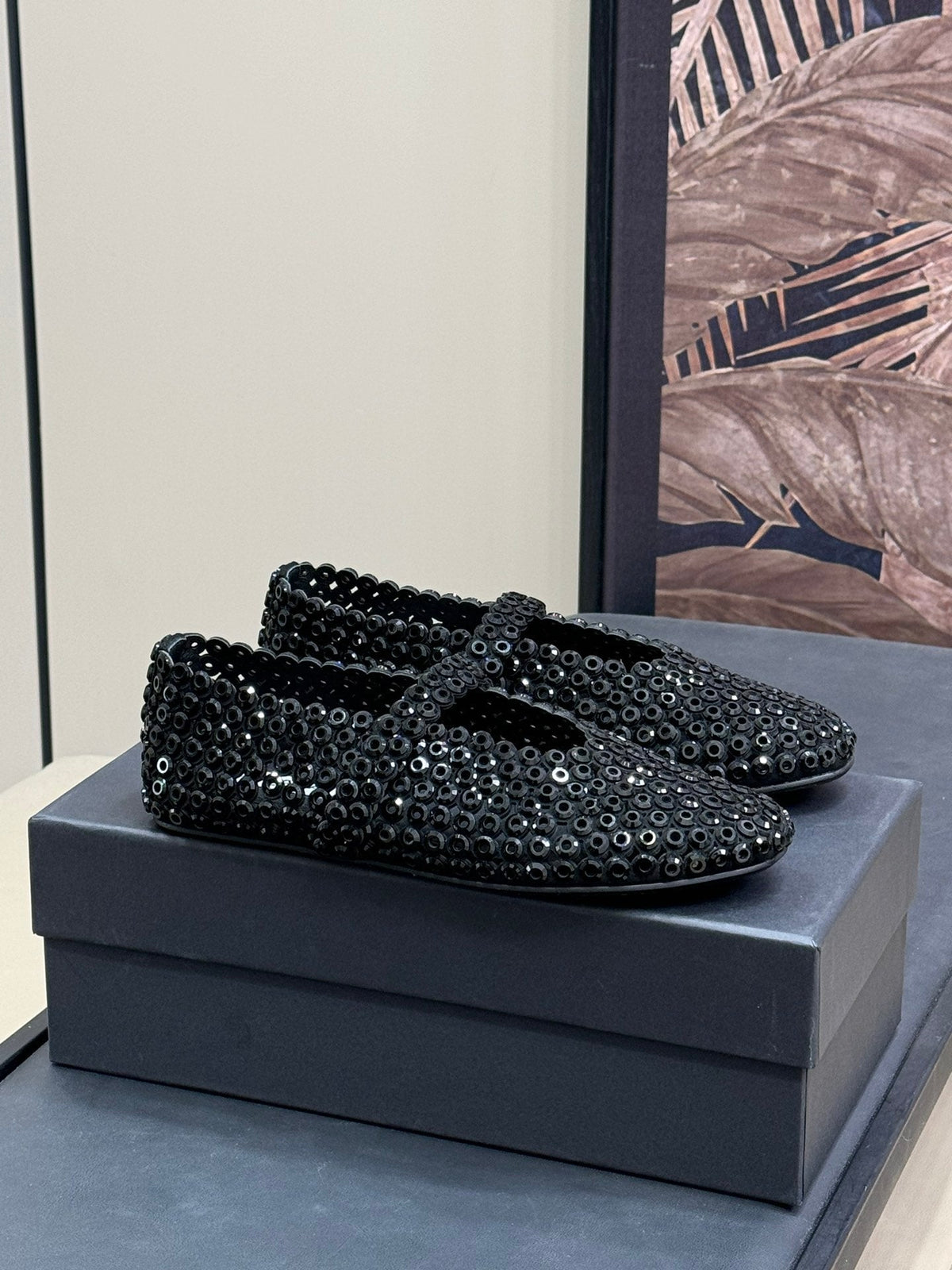 CRYSTAL-EMBELLISHED BALLERINA SHOES BLACK