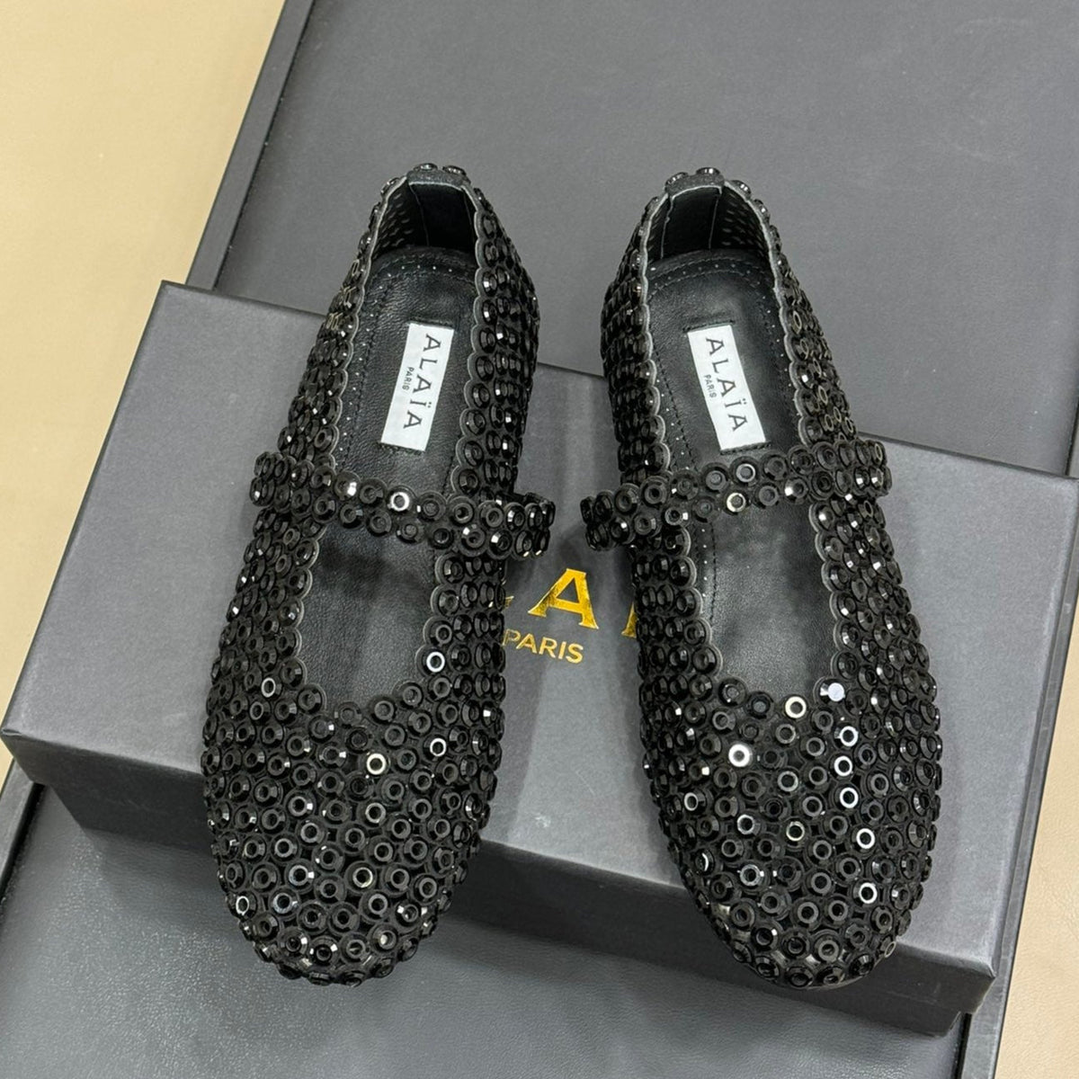 CRYSTAL-EMBELLISHED BALLERINA SHOES BLACK