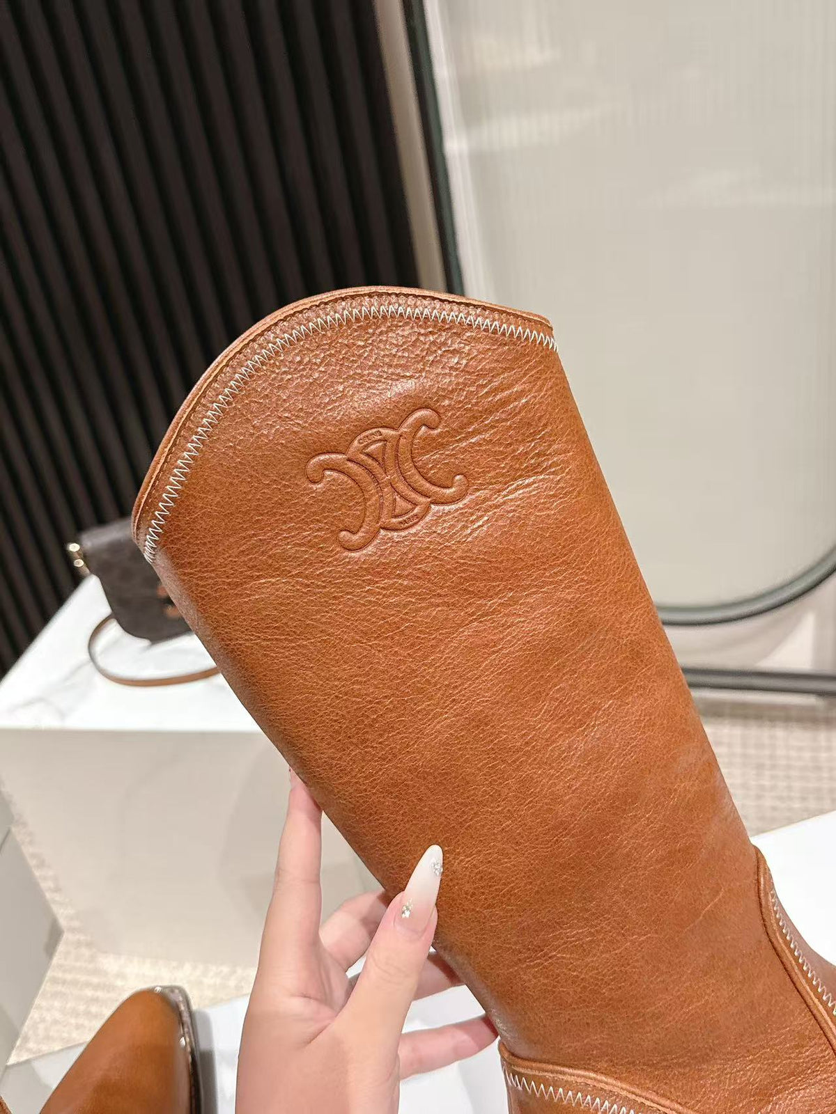CELINE 25S HIGH BOOTS FOR FALL AND WINTER 45MM IN BURNT ORANGE CALFSKIN