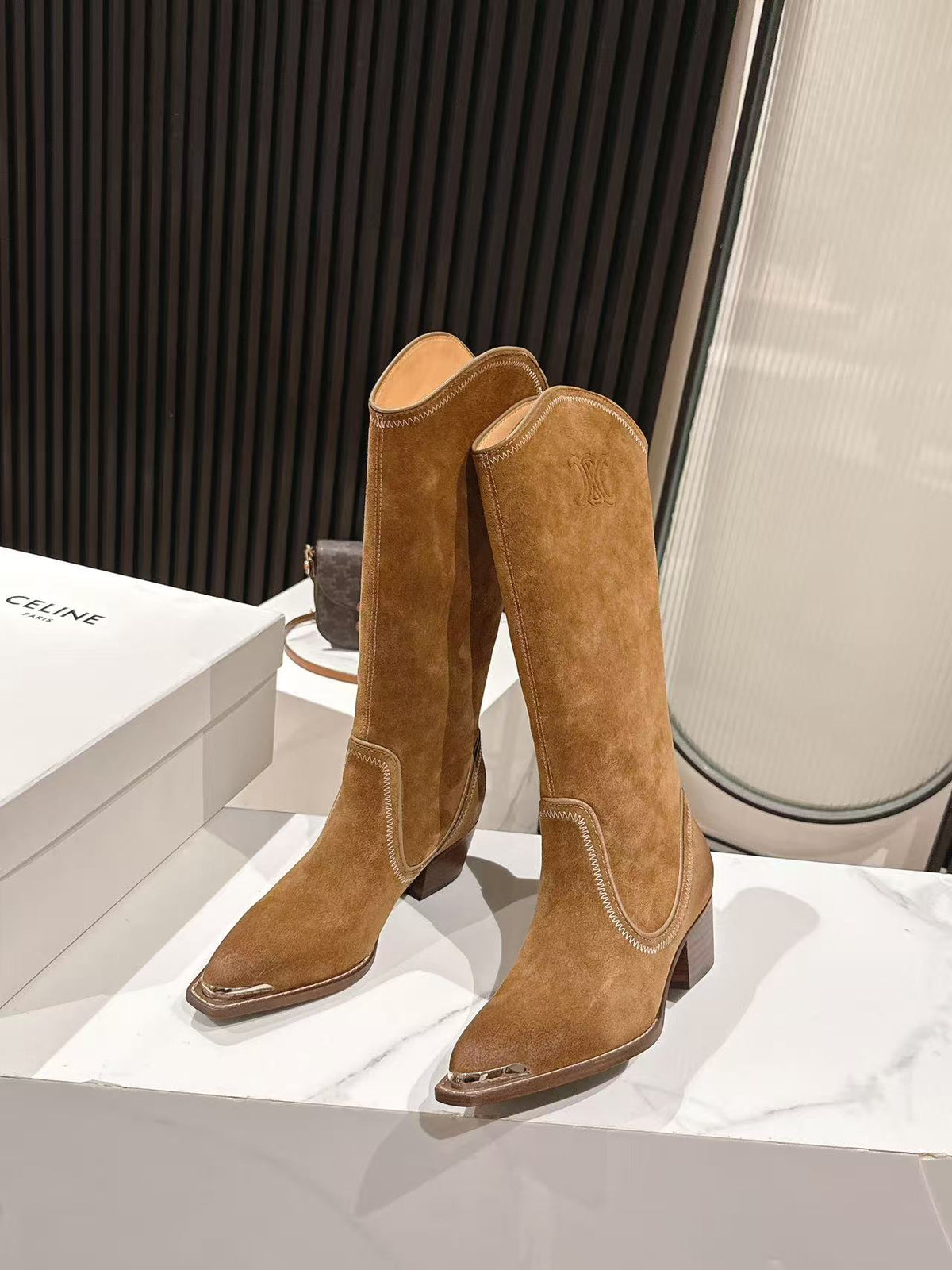 CELINE 25S HIGH BOOTS FOR FALL AND WINTER 45MM IN BROWN SUEDE