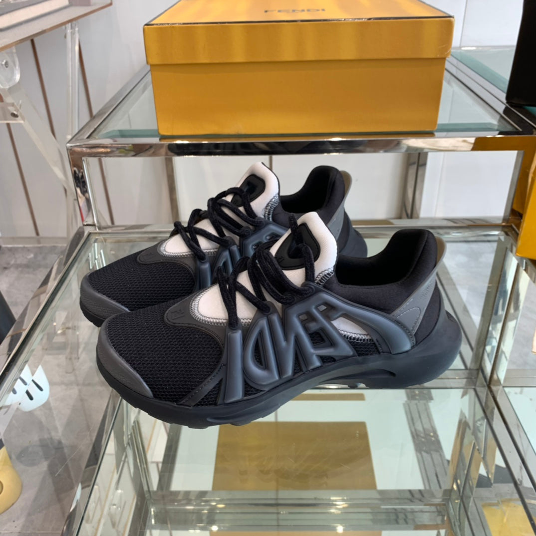 FENDI TAG SNEAKER IN BLACK MESH AND RUBBER