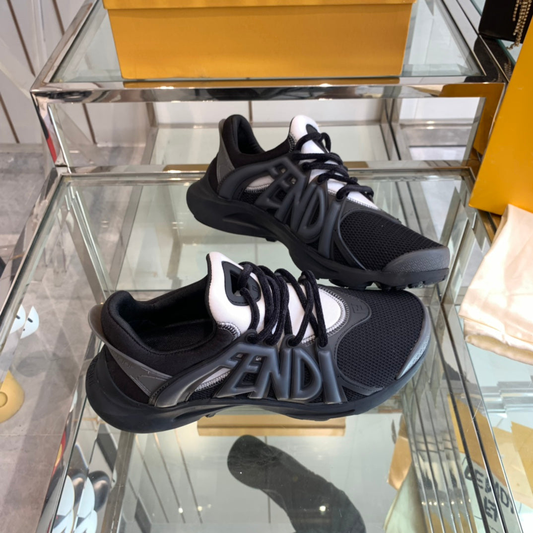 FENDI TAG SNEAKER IN BLACK MESH AND RUBBER
